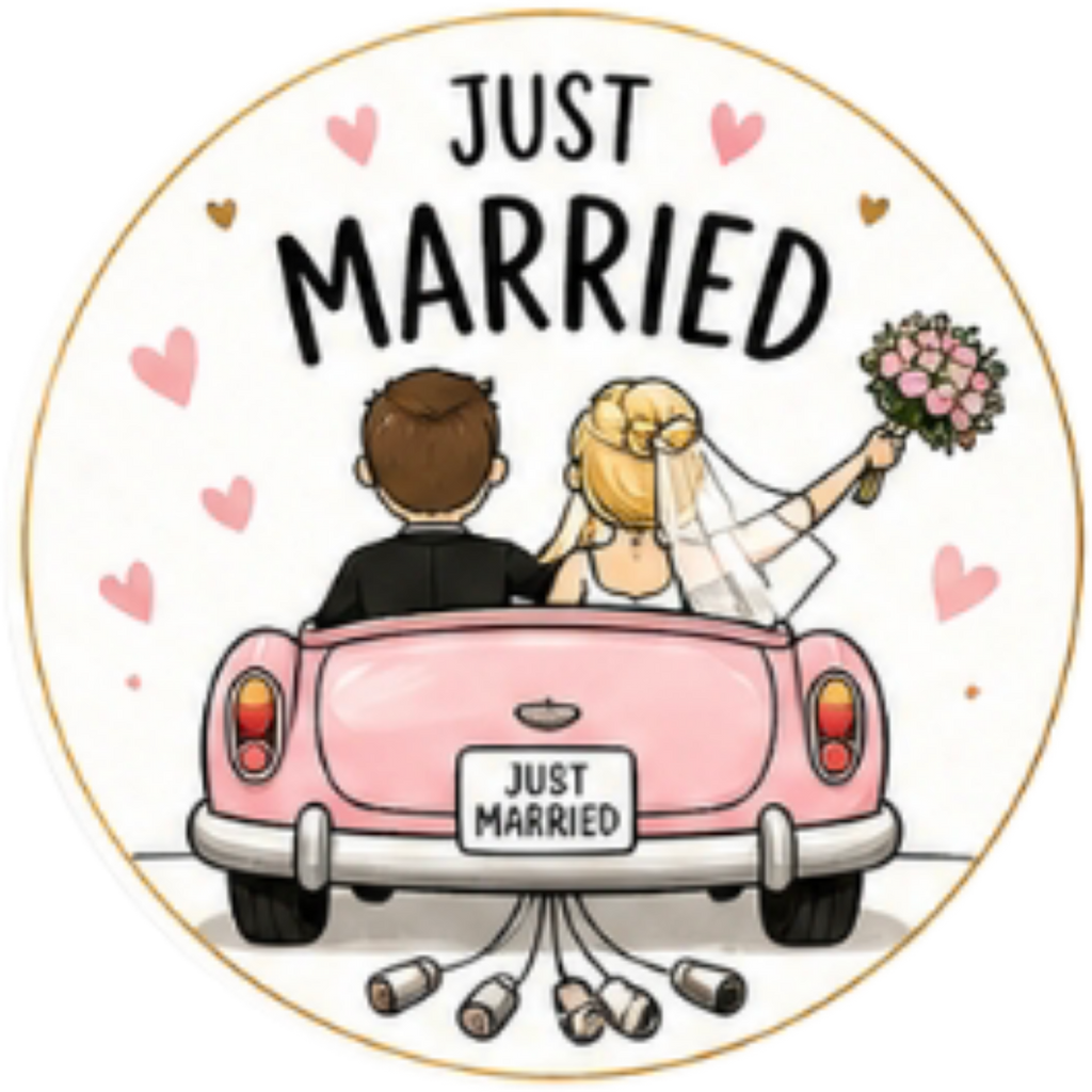 Wedding Day - Just Married car-Cupcake Toppers