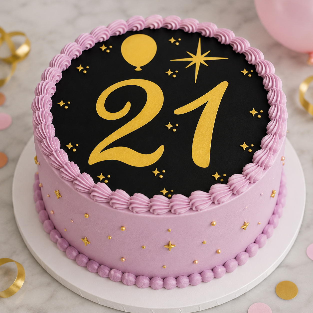 Black Happy 21st Birthday Edible Cake Topper