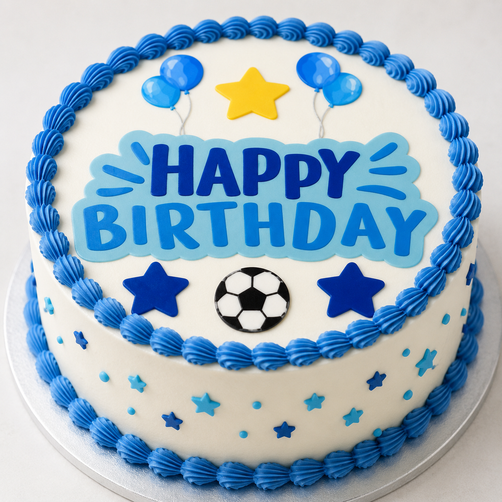 Blue Football Happy Birthday Edible Cake Topper| Blue Happy Birthdday Edible Cake Topper