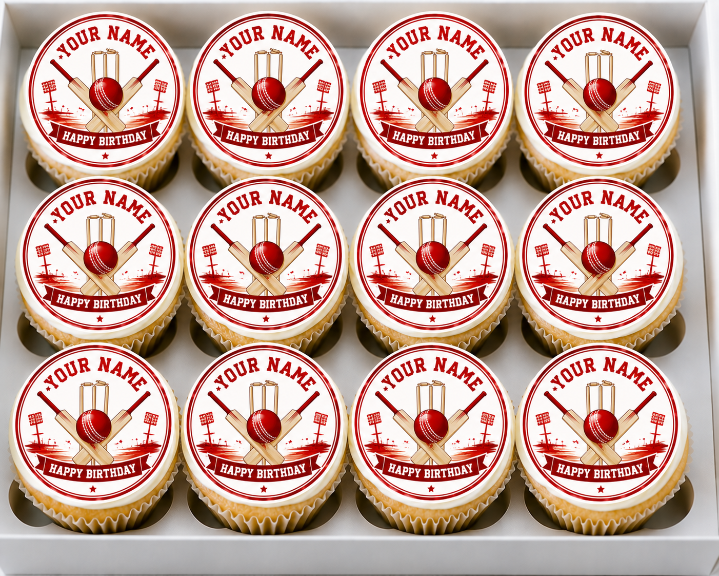 Personalised Cricket Happy Birthday Cupcake Topper