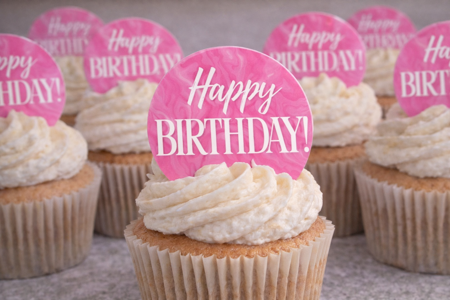 Happy Birthday Pink Cupcake Topper