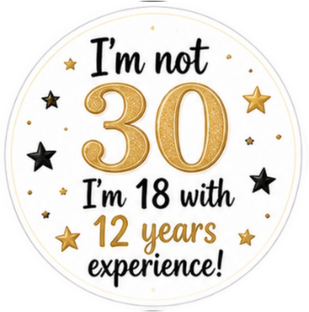 Happy Birthday, Im not 30, im 18 with 12 years experience Cupcake Topper