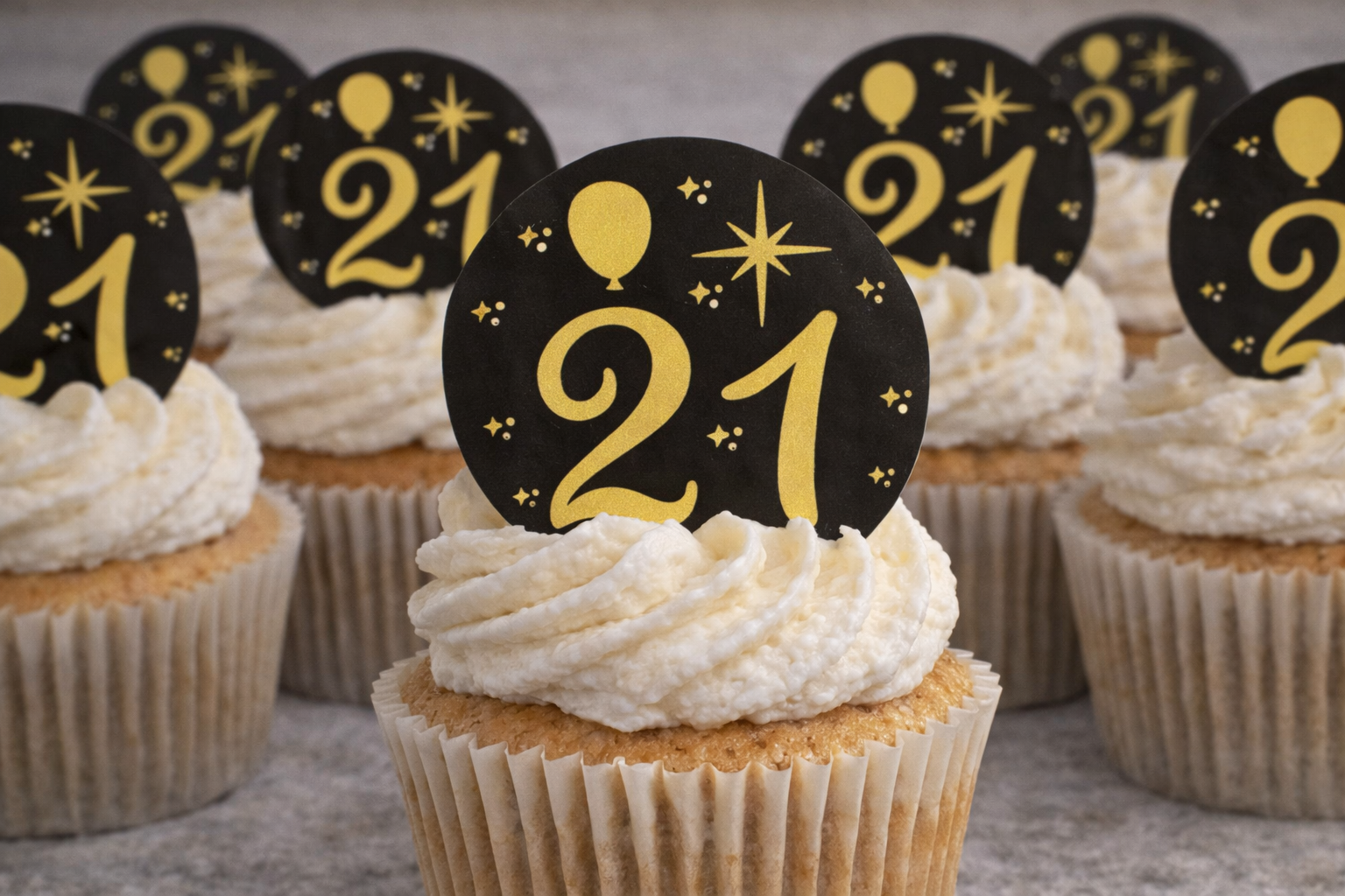 Happy Birthday - 21 Black Cupcake Topper