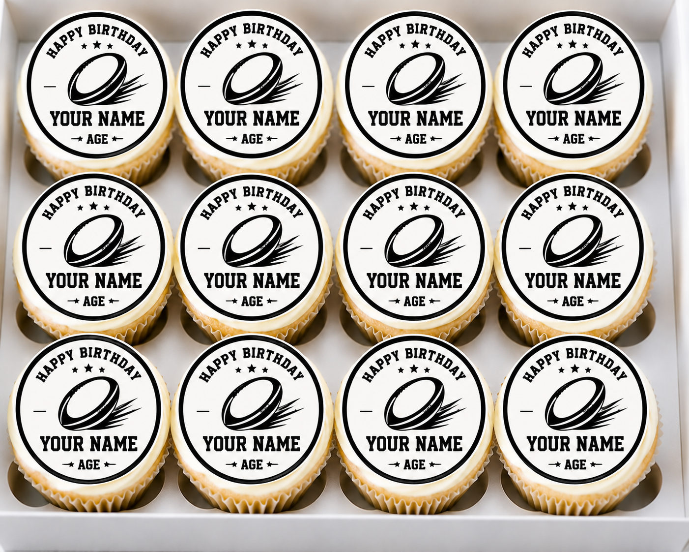 Personalised Rugby Happy Birthday Cupcake Topper