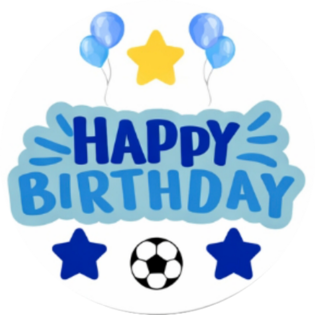 Blue Football Happy Birthday Edible Cake Topper| Blue Happy Birthdday Edible Cake Topper