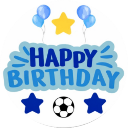 Blue Football Happy Birthday Edible Cake Topper| Blue Happy Birthdday Edible Cake Topper