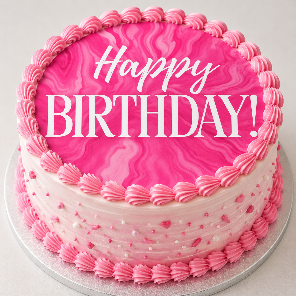Pink Happy Birthday Edible Cake Topper