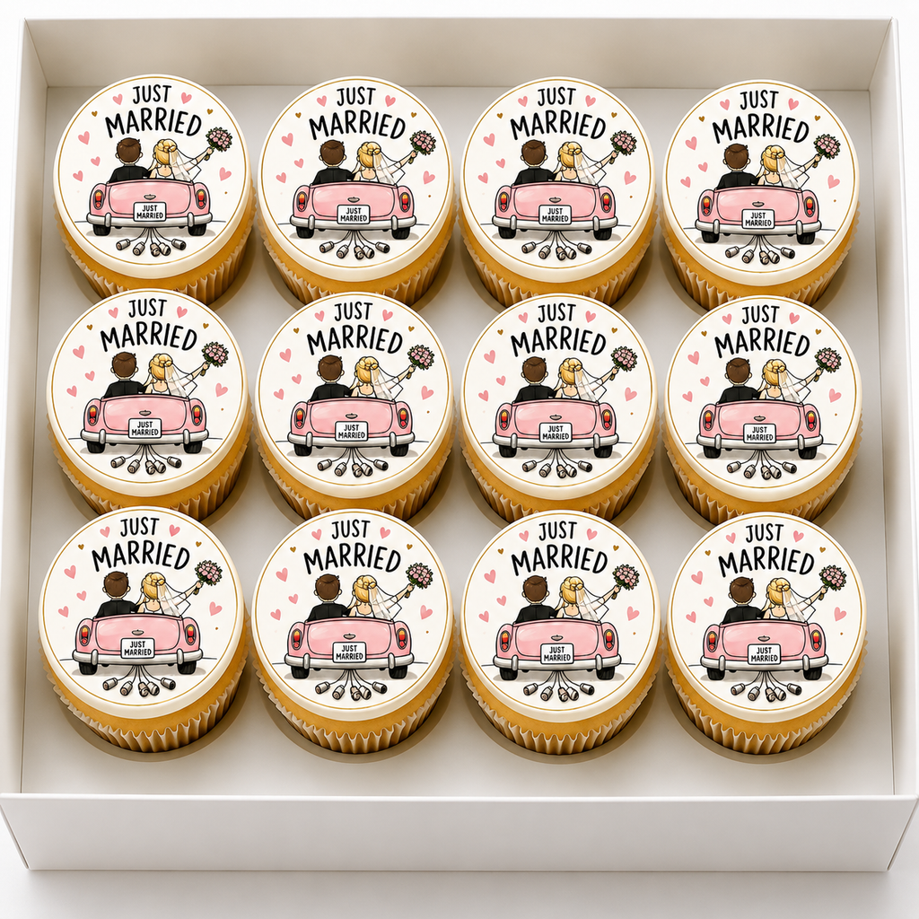 Wedding Day - Just Married car-Cupcake Toppers