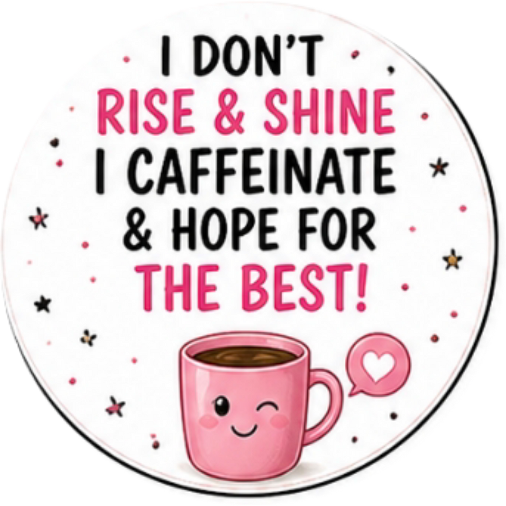 Happy Birthday I don't rise and shine, I caffinate and hope for the best Cupcake Topper