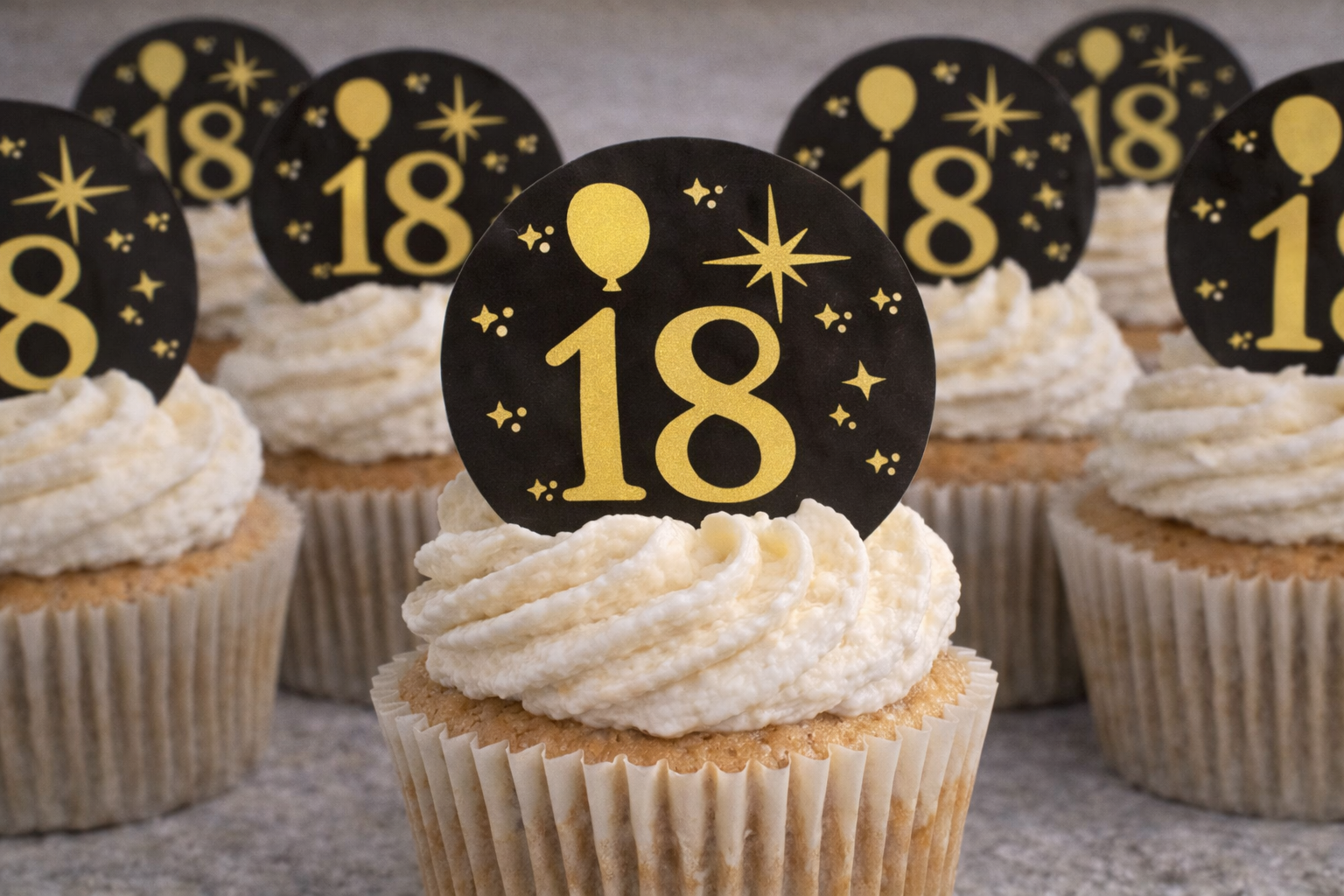 Happy Birthday - 18 Black Cupcake Topper