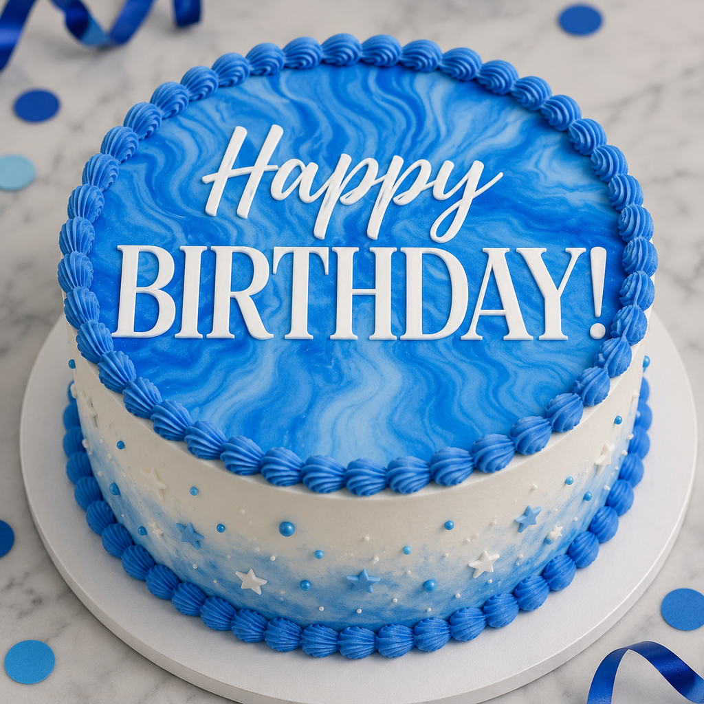 Blue Happy Birthday Edible Cake Topper