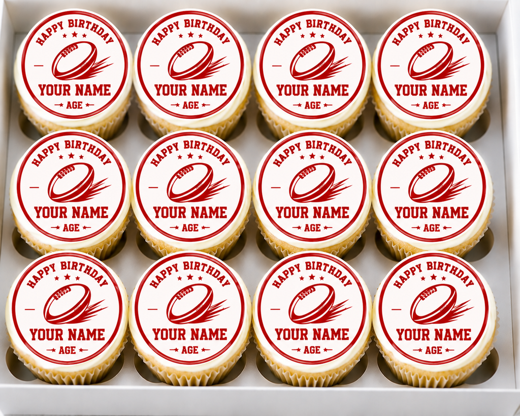 Personalised Rugby Happy Birthday Cupcake Topper