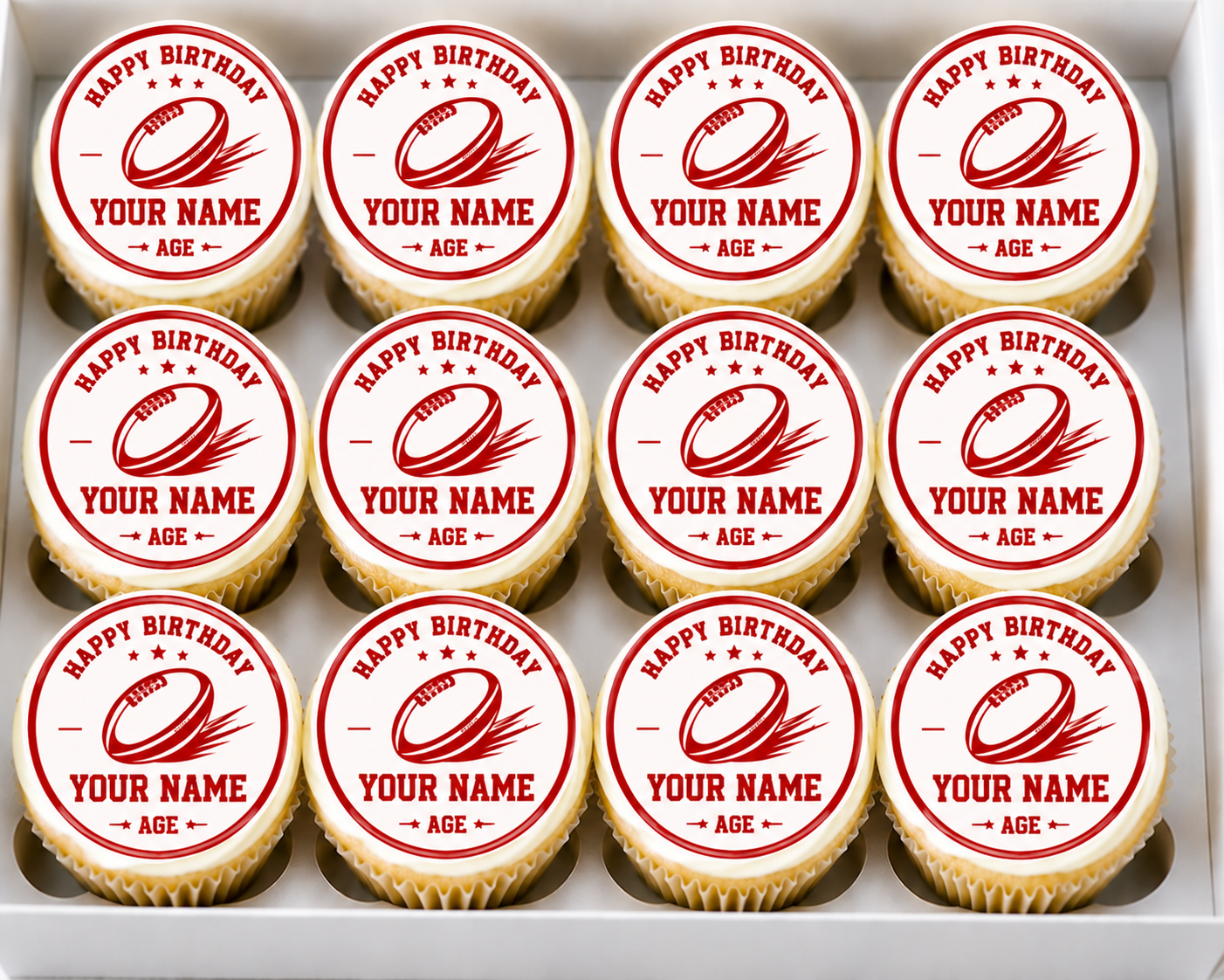 Personalised Rugby Happy Birthday Cupcake Topper