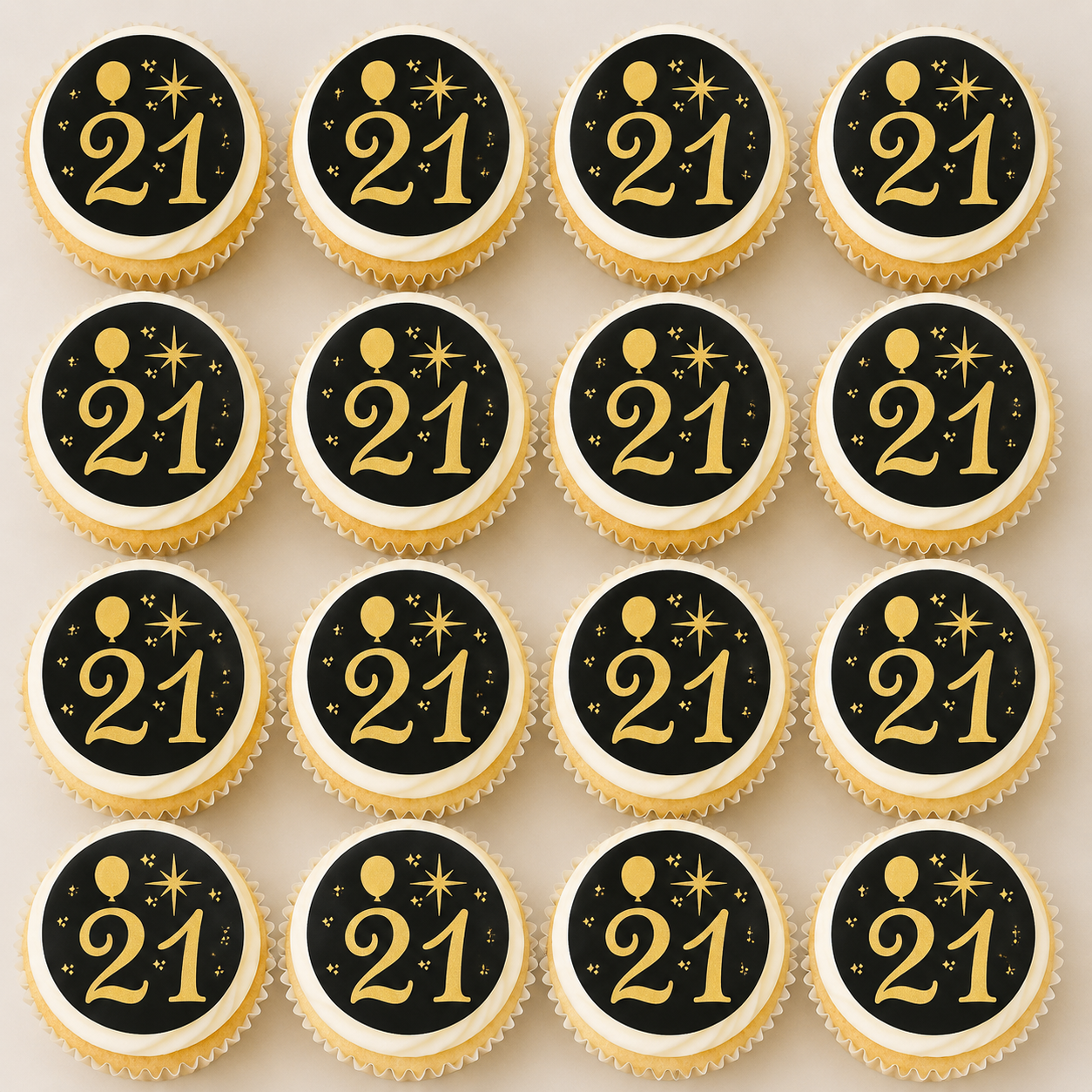 Happy Birthday - 21 Black Cupcake Topper