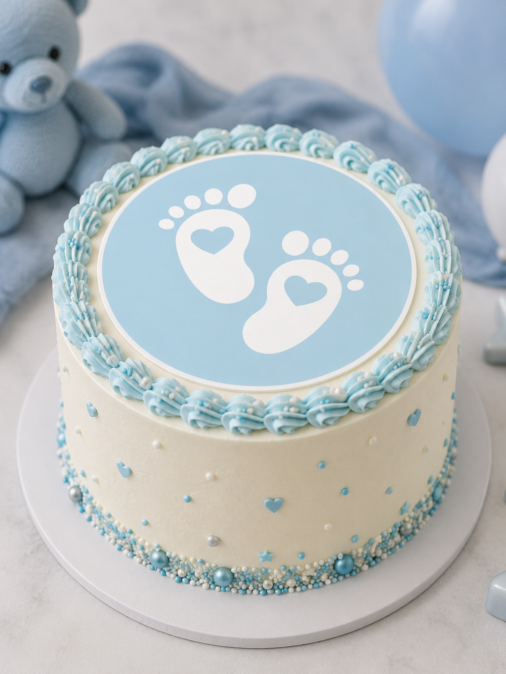 Baby Shower Blue Footprints Edible Cake Topper